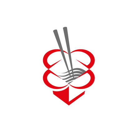 Chinese food box with chopsticks and noodles. Abstract food box icon for restaurant or food delivery.のイラスト素材