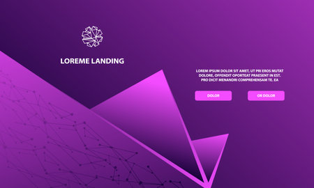 Purple abstract geometric landing page. Abstract triangular shapes with gradients for banner, site, lending and social network covers.のイラスト素材