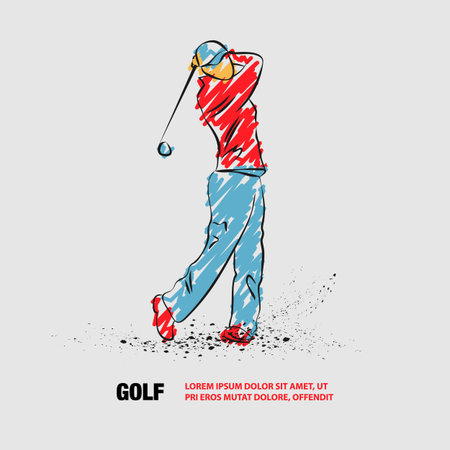Golf player with a stick. Vector outline of Golf player with scribble doodles.のイラスト素材