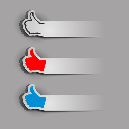 Thumb up symbols set on 3D paper cut bannersのイラスト素材