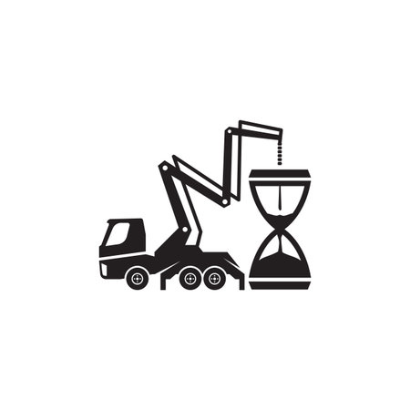 Concrete pump truck silhouettes . Concrete pump truck conveyed concrete on sand glass.
