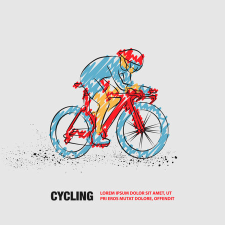 Cycling race. Vector outline of Cycling race with scribble doodles.のイラスト素材