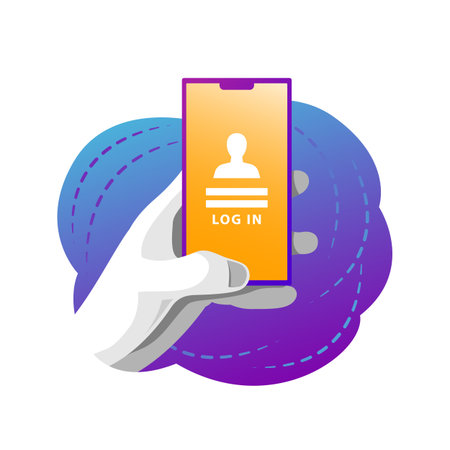 Male hand holds a phone with a user login screen. Vector isolated banner with user web identification on smartphoneのイラスト素材