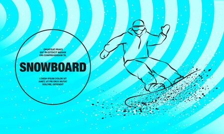 Snowboarder fast riding and snow flash effect under his board. Vector outline of snowboarding sport illustration.のイラスト素材