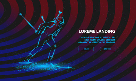Biathlon man linear silhouette skiing. Vector Sport Background for Landing Page Templateのイラスト素材