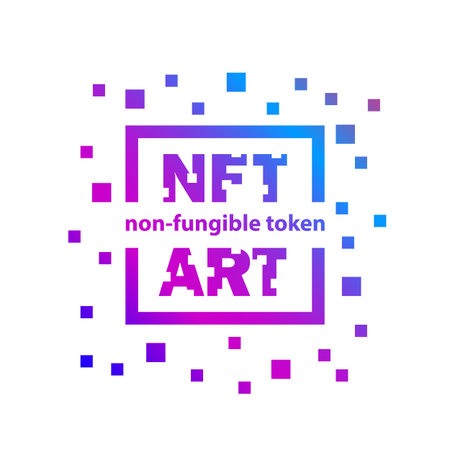 NFT art icon with frame and square pixel particles aroundのイラスト素材