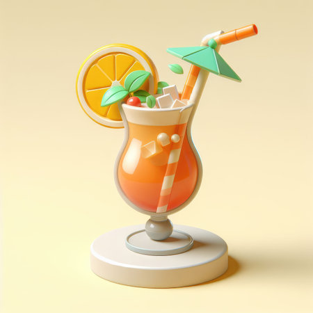 Refreshing cocktail. 3D cartoon illustration on a light background.の素材