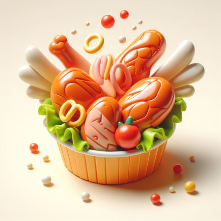 Chicken wings meat. 3D cartoon illustration on a light background.の素材