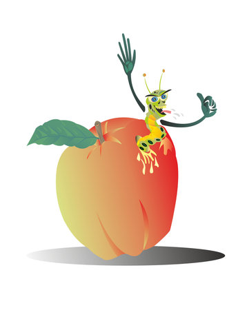 The worm eats a good apple fruitのイラスト素材