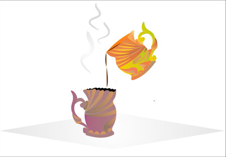 Advertising a cup of coffee pours into another cup with coloredのイラスト素材