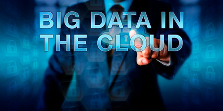 Enterprise manager is pressing BIG DATA IN THE CLOUD on a virtual touch screen interface....