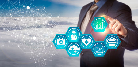 Unrecognizable database manager retrieving medical data in an electronic network. Business concept...