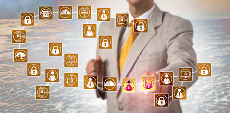 Unrecognizable corporate manager identifying a remote code execution attack against a blockchain...