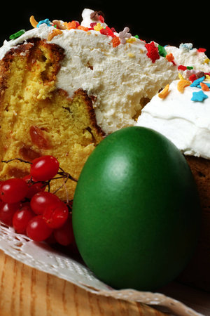 Holiday easter decoration with cake detail view