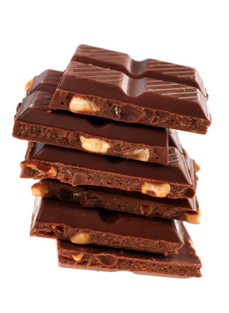 Chocolate slice isolated on white backgroundの写真素材