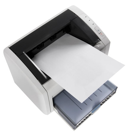 Officee equipment gray laser printer on white