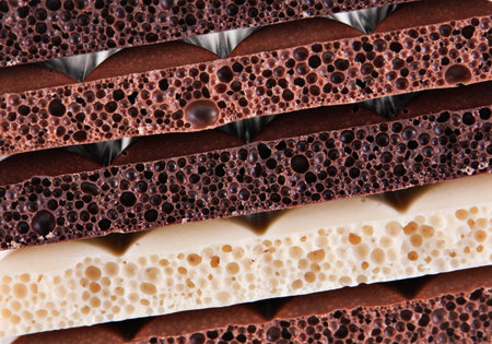 Milk aerated chocolate slice closeup view background の写真素材