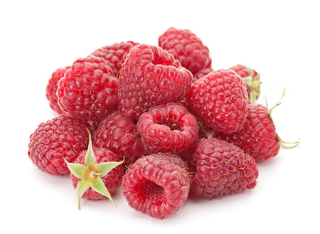 Sweet raspberry fruit closeup isolated on white background