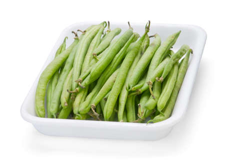 French bean in plastic box isolated on white