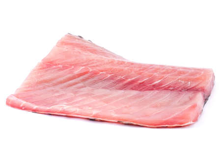 Silver carp fillet closeup isolated on whiteの写真素材