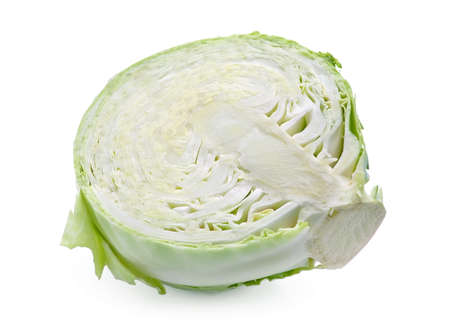 Green cabbage fresh vegetable isolated on whiteの写真素材