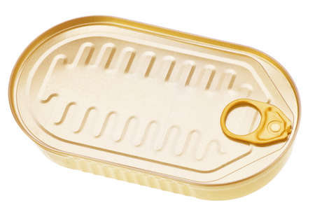 Metal can for presered food on white background