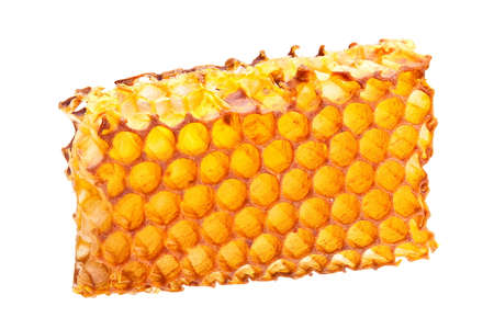 Yellow honeycomb closeup isolated on whiteの写真素材