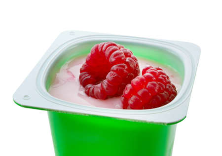 Raspberry yogurt with fresh berryの写真素材