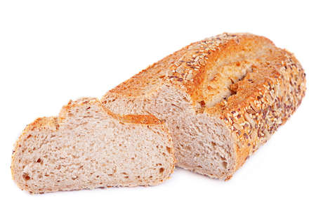 Loaf and slice bread isolated on white