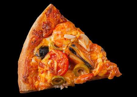 Italian food pizza with seafood on black