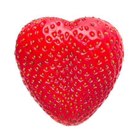 Strawberry shape as heart closeup isolated on whiteの写真素材