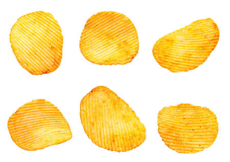 Ribbed potatoes snack collection with pepper isolated on whiteの写真素材