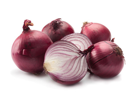 Purple onion vegetable isolated on white backgroundの写真素材