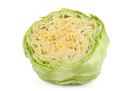 Cabbage part slice heap isolated on whiteの写真素材