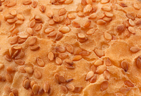 Burger bun with sesame closeup view background