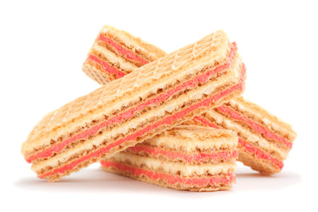Wafers with strawberry filling isolated on white backgroundの写真素材