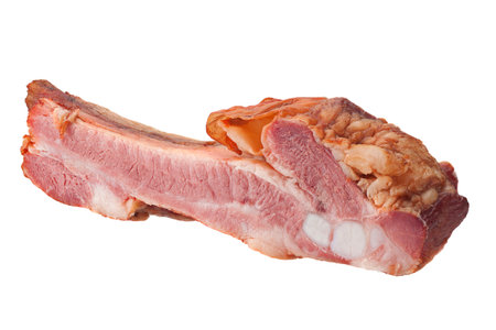 Smoked pork ribs isolated on white backgroundの写真素材