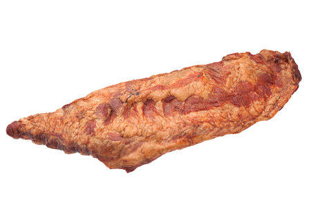 Smoked pork ribs isolated on white backgroundの写真素材