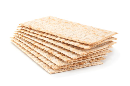 Matzo traditional jewish bread isolated on whiteの写真素材