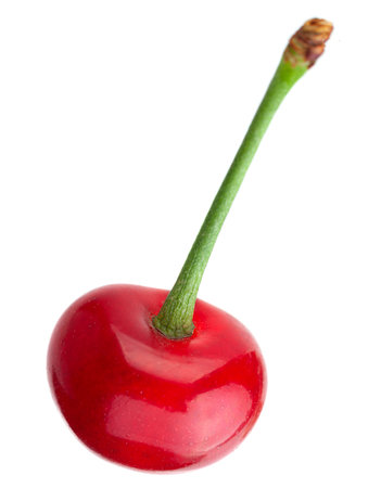 Cherry fruit closeup isolated on white backgroundの写真素材