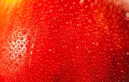Macro shot of a freshly picked red ripe apple in a basket in the middle of a garden on a sunny day. Fresh, juicy, delicious, tempting. Making apple pie, dessert, tastyの写真素材