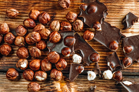 chocolate with hazelnuts - copy spaceの写真素材