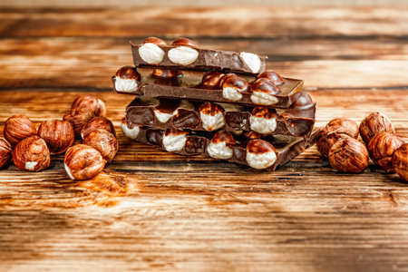 chocolate with hazelnuts - copy spaceの写真素材