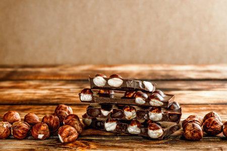 chocolate with hazelnuts - copy spaceの写真素材