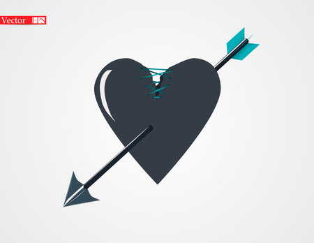 Icons in the shape of a heart. Valentine's Day invitation in heart form on dark background. Vector illustration.のイラスト素材