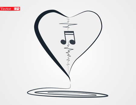 Icons in the shape of a heart. Valentine's Day invitation in heart form on dark background. Vector illustration.のイラスト素材