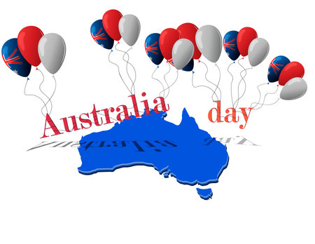 26 january. Australia Day greeting card. Celebration background with flying balloons and waving flag. Vector illustrationのイラスト素材