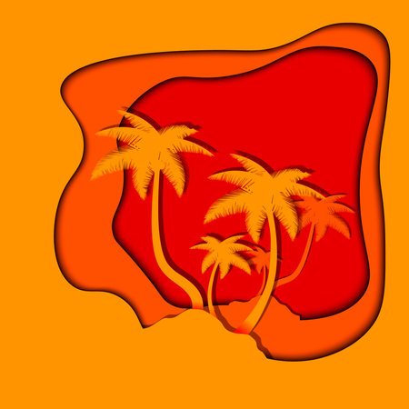 Island and palms in paper style.のイラスト素材