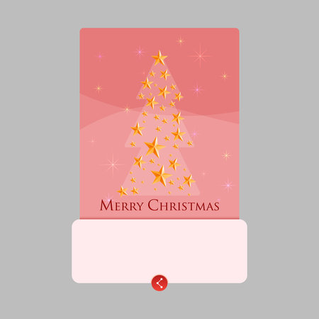 Christmas and New Years red background with Christmas Tree made of cutout paper stars.のイラスト素材