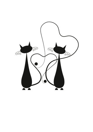 Loving cats and heart on a white background.Vector illustration.のイラスト素材